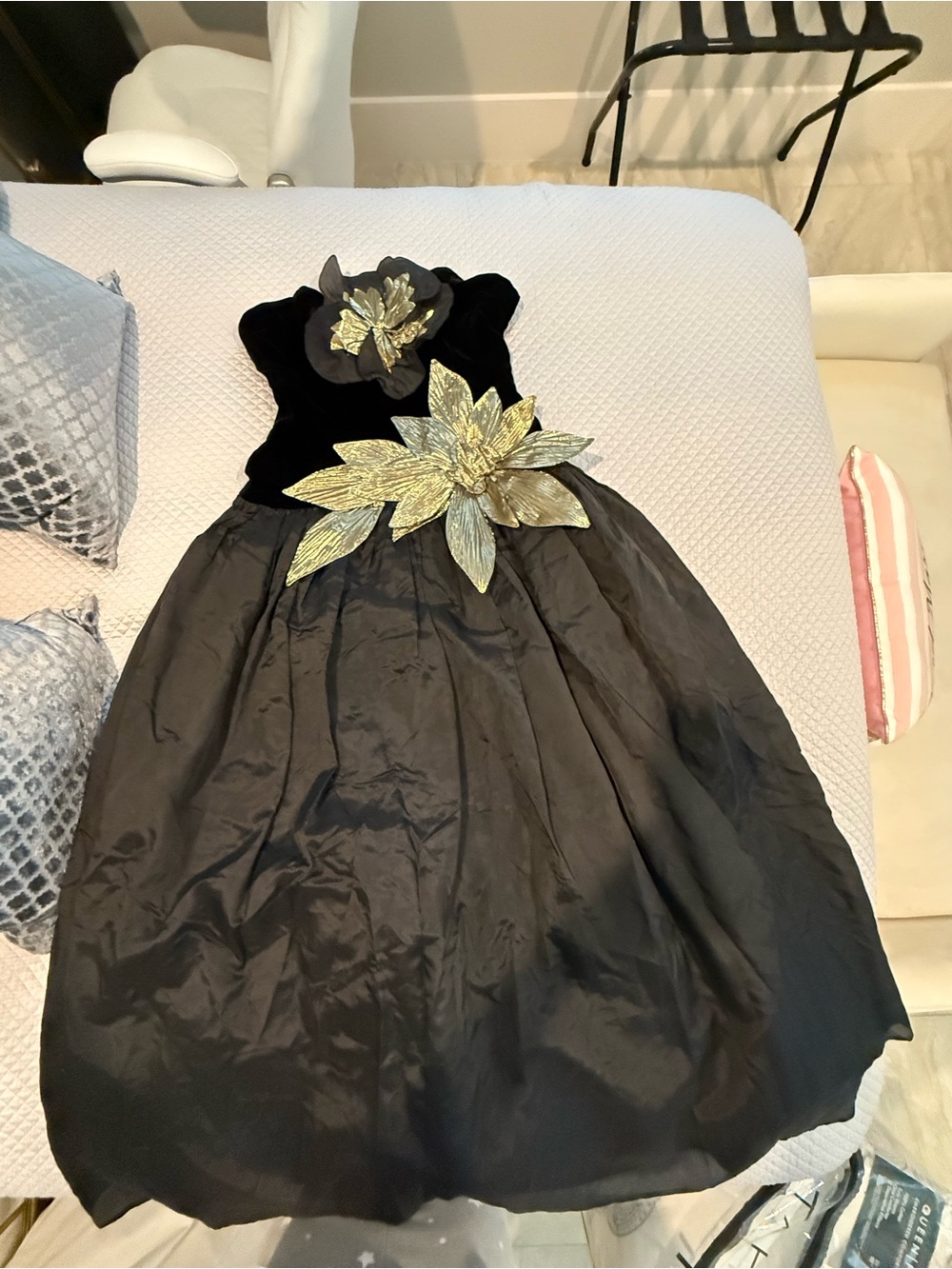 Lillie Rubin Black Strapless Dress with Gold Floral Accents